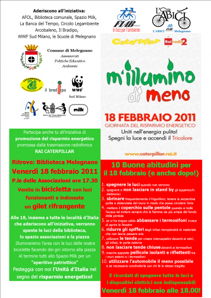 VENERDI’ 18 FEBBRAIO 2011 “M’ILLUMINO DI MENO” A MELEGNANO