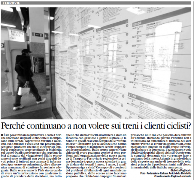 “PERCHE’ LE FERROVIE NON VOGLIONO I CLIENTI?”. LETTERA APERTA AI DIRIGENTI DEL TRASPORTO FERROVIARIO REGIONALE LOMBARDO
