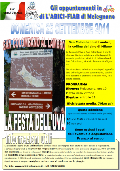 DOMENICA 25 SETTEMBRE: LA FESTA DELL’UVA A SAN COLOMBANO AL LAMBRO