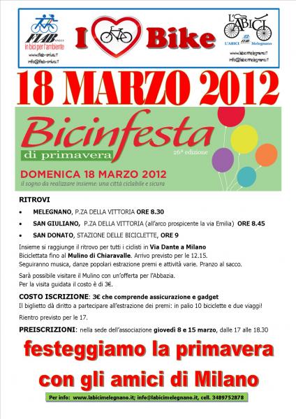 DOMENICA 18 MARZO: BICINFESTA A MILANO. APERTE PRE ISCRIZIONI A MELEGNANO
