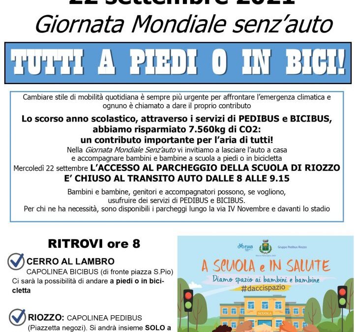 22 SETTEMBRE: GIORNATA MONDIALE SENZ’AUTO